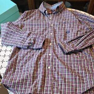 Chaps Men's Casual Plaid Shirt in Purple and Green